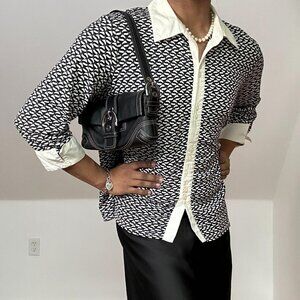 JPR Separates White & Black Stretch Button Up 3/4 Sleeve Top Plus Size 1X